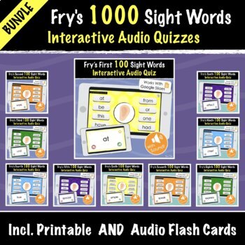 Preview of Fry's 1000 Sight Words | Interactive  Audio Quizzes, Flash Cards and More!