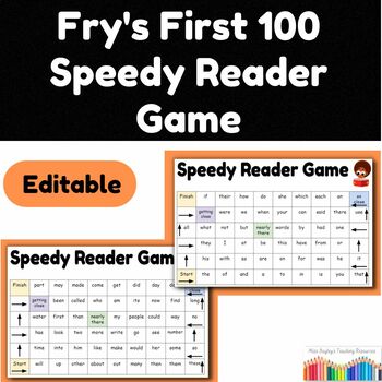 Preview of Fry's 1st 100 Sight Words Speedy Reader Game- Editable