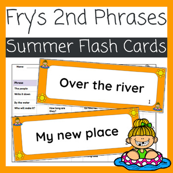Preview of Fry's 2nd Sight Word Phrases- 90 Ready to Print Summer Themed Flash Cards