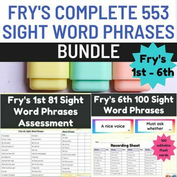 Preview of Fry's Complete 553 Sight Word Phrases Bundle - 887 Editable Pages and slides