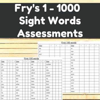 Preview of Fry's Complete Sight Words Assessment Sheets (Words 1 - 1000) - Editable!