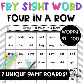 Fry's First 100 Sight Word Four in a Row Game: Words 91 - 100 - Printable