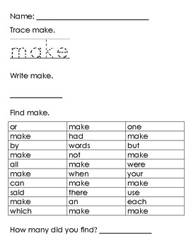 Preview of Sight Words Activity Packet (Fry's First 100 Words)