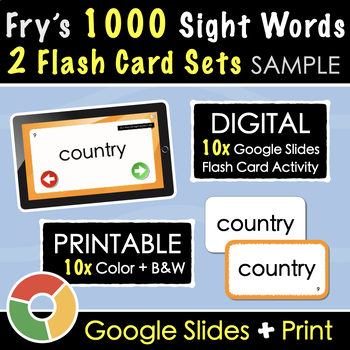Preview of Fry's First 1000 Sight Words - Digital Google Slides and PDF Flash Cards SAMPLE