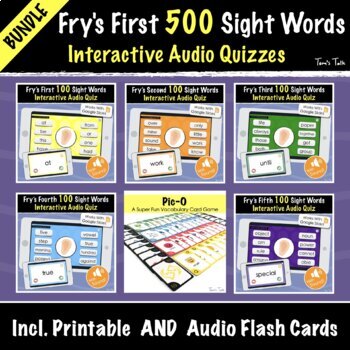 Preview of Fry's First 500 Sight Words | Interactive Audio Quizzes, Flash Cards and More!