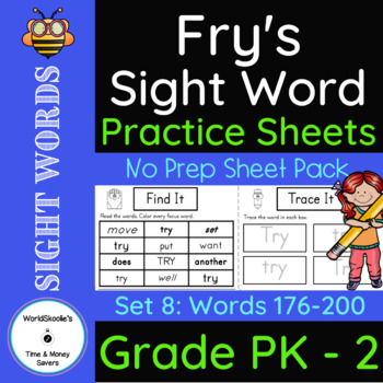 Fry's No-Prep Eighth 25 Sight Words Trace, Build, Find & Read It Sheets ...