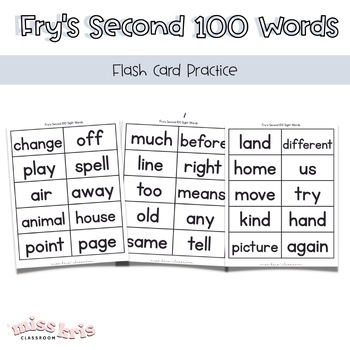 Preview of Fry's Second 100 List - Flash Cards - Recording Sheet