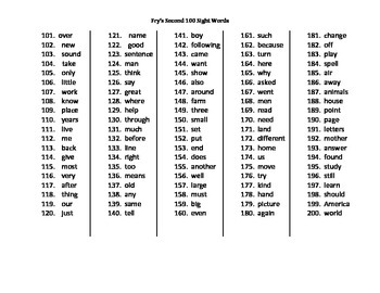 Fry's Second 100 Sight Word List and Flashcards (101-200) by Miss F's