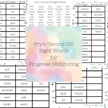 Preview of Fry's Second 100 Words Sight Word Progress Monitoring Sheets