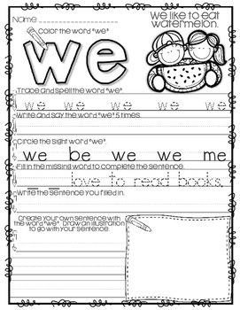 Sight Word We Worksheet Primary Learning