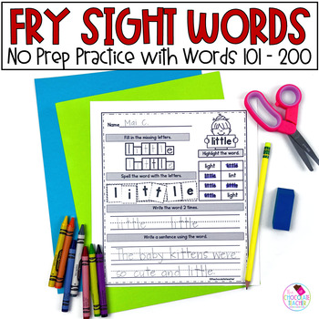 Preview of Sight Word Practice - Fry Words - No Prep Worksheets - Words 101-200