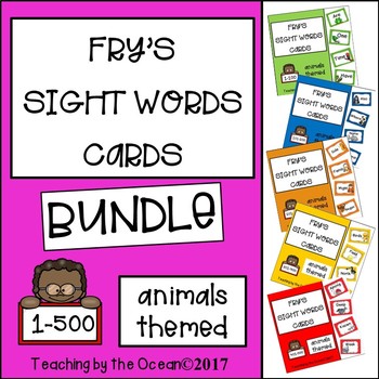 Preview of Fry's Sight Words Cards - Animal Themed BUNDLE