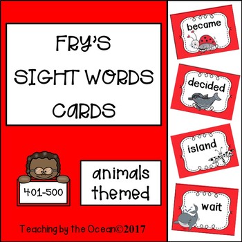 Preview of Fry's Sight Words Cards - Animals Themed (fifth hundred)