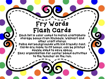 Preview of Fry words Polka Dot Flash Cards
