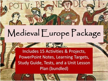 Preview of Fuedal Europe or Medieval Europe Unit Notes, Activities, & Test Bundle