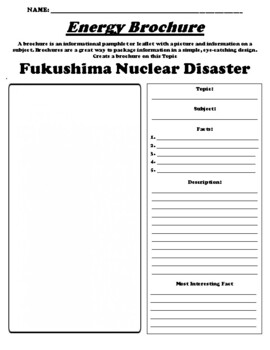 Preview of Fukushima Nuclear Disaster "Informational Brochure" WebQuest & Worksheet