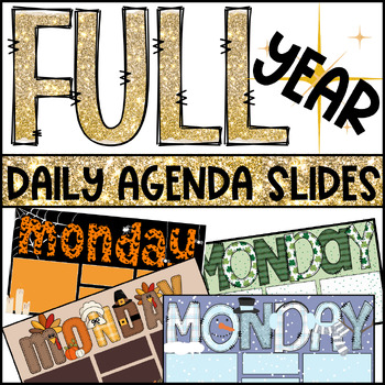 Preview of Full Calendar Year - Decorative - Monthly Themed - Daily Agenda Slides & Plans