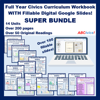 Preview of Full Civics Curriculum with Fillable Digital Binder in Google Slides: ABCivics!