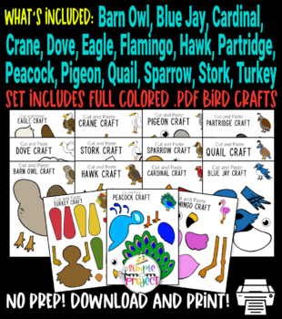 Full Colored Bird Cut and Paste Craft Templates by Simple Mom Project