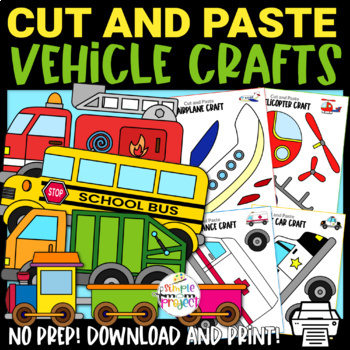Preview of Full Colored Vehicle Cut and Paste Craft Templates