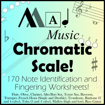 Preview of Chromatic Scale Lv. 1! "Mad Music":Full Band Bundle! 170 Worksheets w/Fingerings