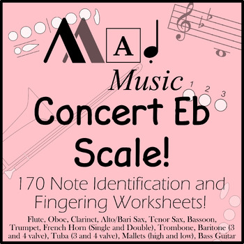 Preview of Full Concert Eb Scale! "Mad Music":Full Band Bundle! 170 Worksheets w/Fingerings