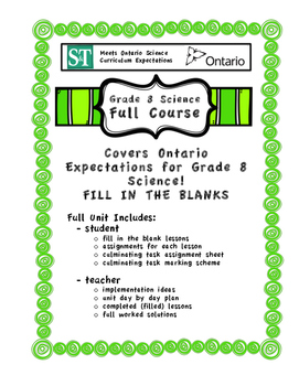 Preview of Full Course - Fill in the Blank Format - Grade 8 Science - Ontario Curriculum