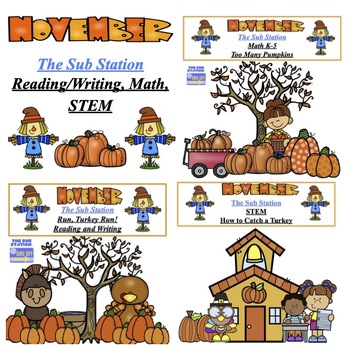 Preview of Full Day of November Sub Plans (Reading/Writing, STEM, and Math)