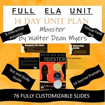 Preview of Full ELA Novel Study Unit Plan for Monster by Walter Dean Myers *Creative*