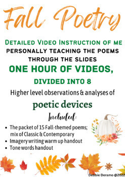 Preview of Full Fall Poetry Unit: Detailed video instruction over slides, packet included