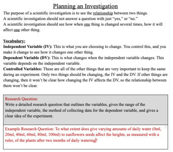 Preview of Full Investigation Scaffolding (MYP Science Criteria B&C)