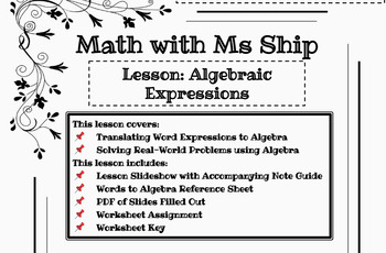 Preview of Full Lesson: Algebraic Expressions