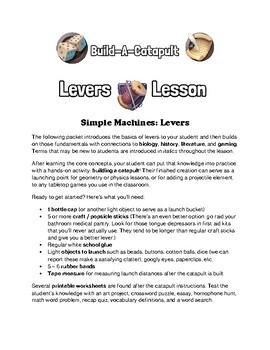 Preview of Full Levers Lesson Plan with Build-A-Catapult Activity and Worksheets