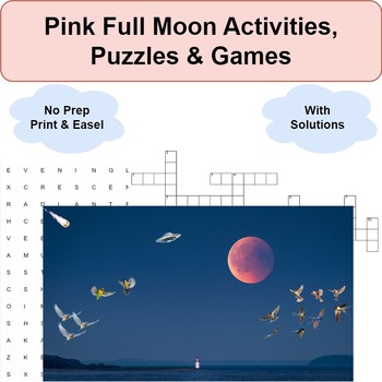 Preview of Pink Full Moon Activities, Puzzles & Games: No Prep Print & Easel