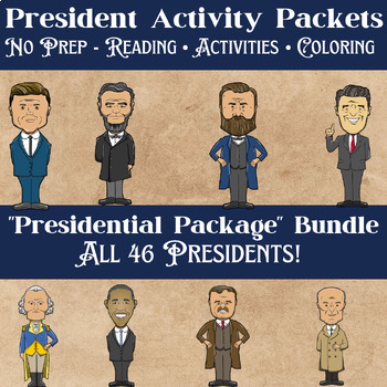 Preview of No-Prep President Activity Packets "All 45 Presidents" Bundle