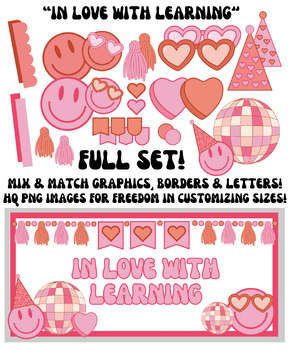Preview of Full Set Retro In Love With Learning Valentine Board February All Grade Bulletin