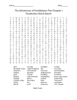 Preview of Full Set of The Adventures of Huckleberry Finn Chapter Vocabulary Word Searches