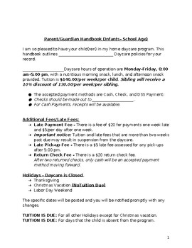 Preview of Full Time Parent Hand Book Sample (Home Daycare Forms)