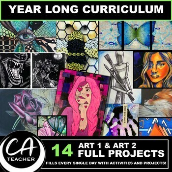Preview of Full Year Art Curriculum Drawing and Painting High School Visual Arts Projects