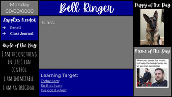 Preview of Full Year Bell Ringer Morning Slides {Blue/Black/Gray}