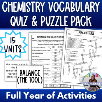Preview of Full Year Chemistry Vocabulary Review Activities Organized by Unit