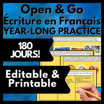Preview of Full Year French Writing Prompt Journal Écriture en Français 180 jours Editable