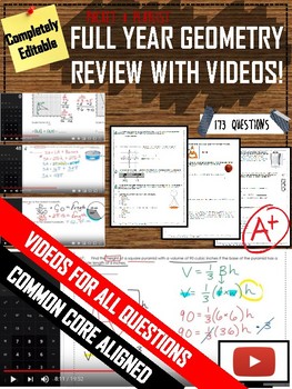 Preview of Full Year Geometry Review with INSTRUCTIONAL VIDEOS for EVERY QUESTION (173 ?s)