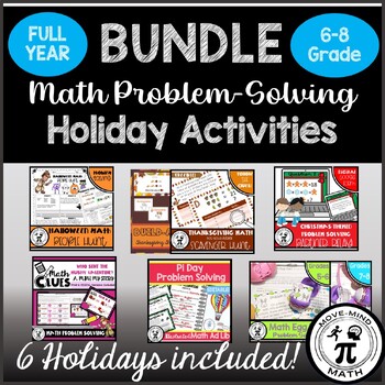 Preview of Full Year Holiday Math Problem Solving Activities |Middle School 6th - 8th Grade