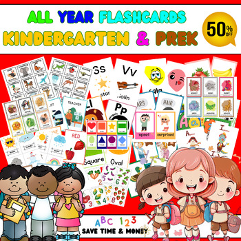 Preview of Full Year Kindergarten Flashcard Curriculum: Alphabet, shapes, Animals, Colors..