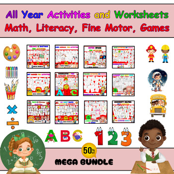 Preview of Full Year Kindergarten & PreK NO PREP Morning Work: 100+ Activities & Worksheets