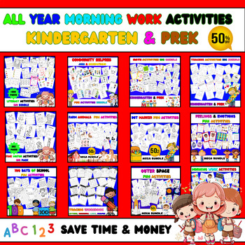 Preview of Kindergarten Year Long Morning Work NO PREP Activities & Worksheets MEGA BUNDLE