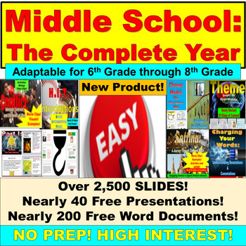 Preview of Middle School English Entire Year: Full Year, Junior High, 6th, 7th, 8th Bundle