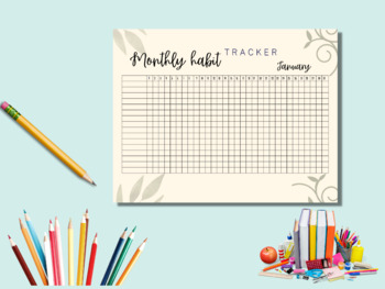 Preview of Full Year Monthly habit tracker printable landscape habit tracker template