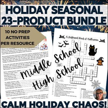 Preview of Full Year Seasonal Holiday Bundle Middle High School Sub Plans Independent Work